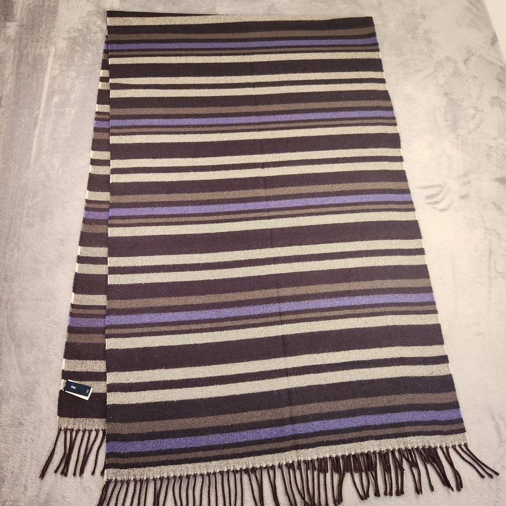 Gap Striped Winter Scarf Brown Tan Purple Multi Color Fringe Acrylic 2011